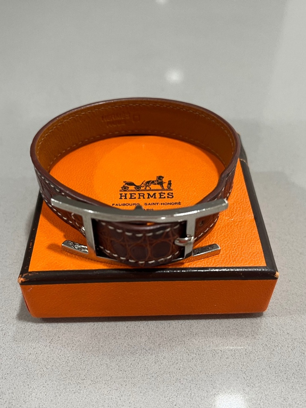 Hermes Leather Bracelet with Hapi Closure.